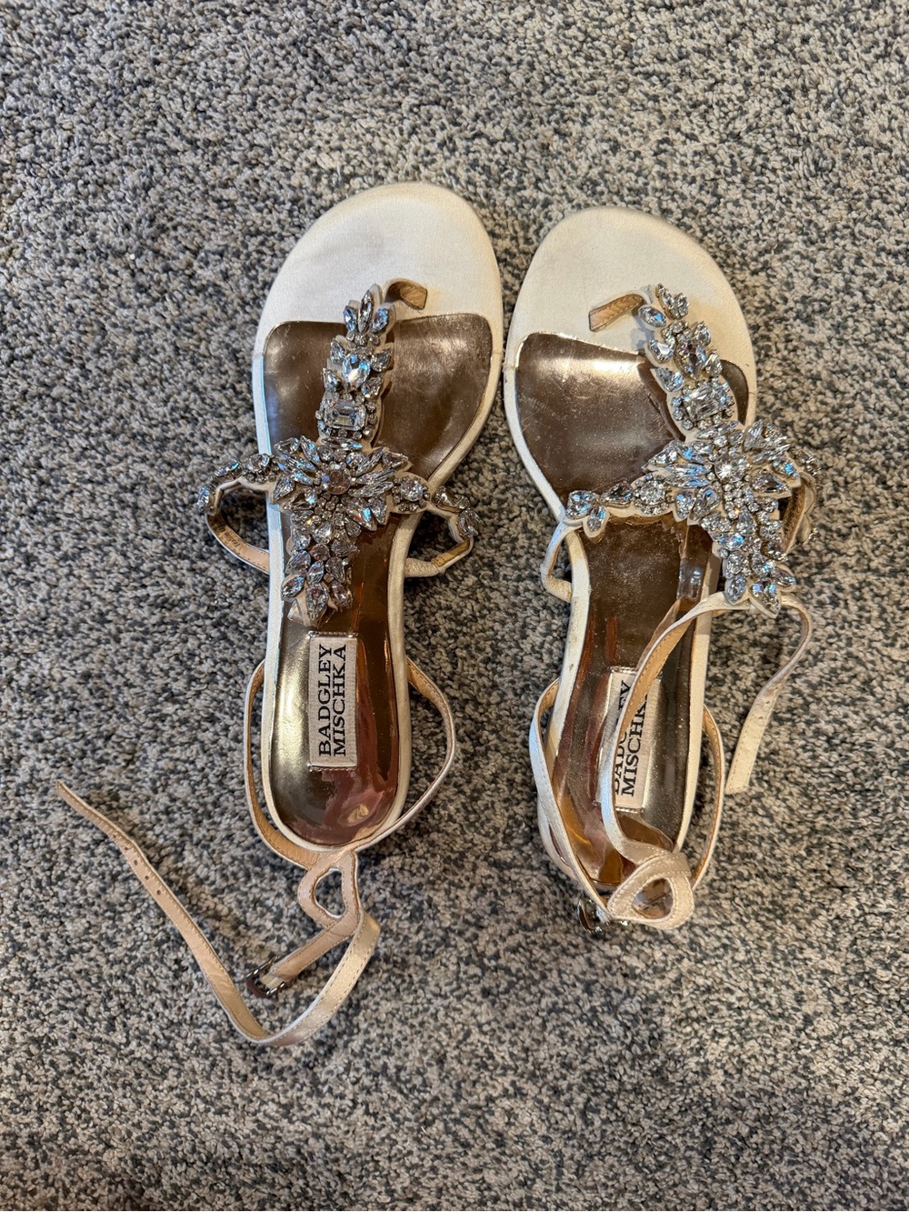 Badgley Mischka Champagne Crystal T-Strap Sandals